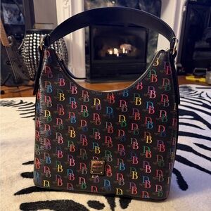 Rare Barely Used Dooney & Bourke Black Multicolor Signature Shoulder Bag
